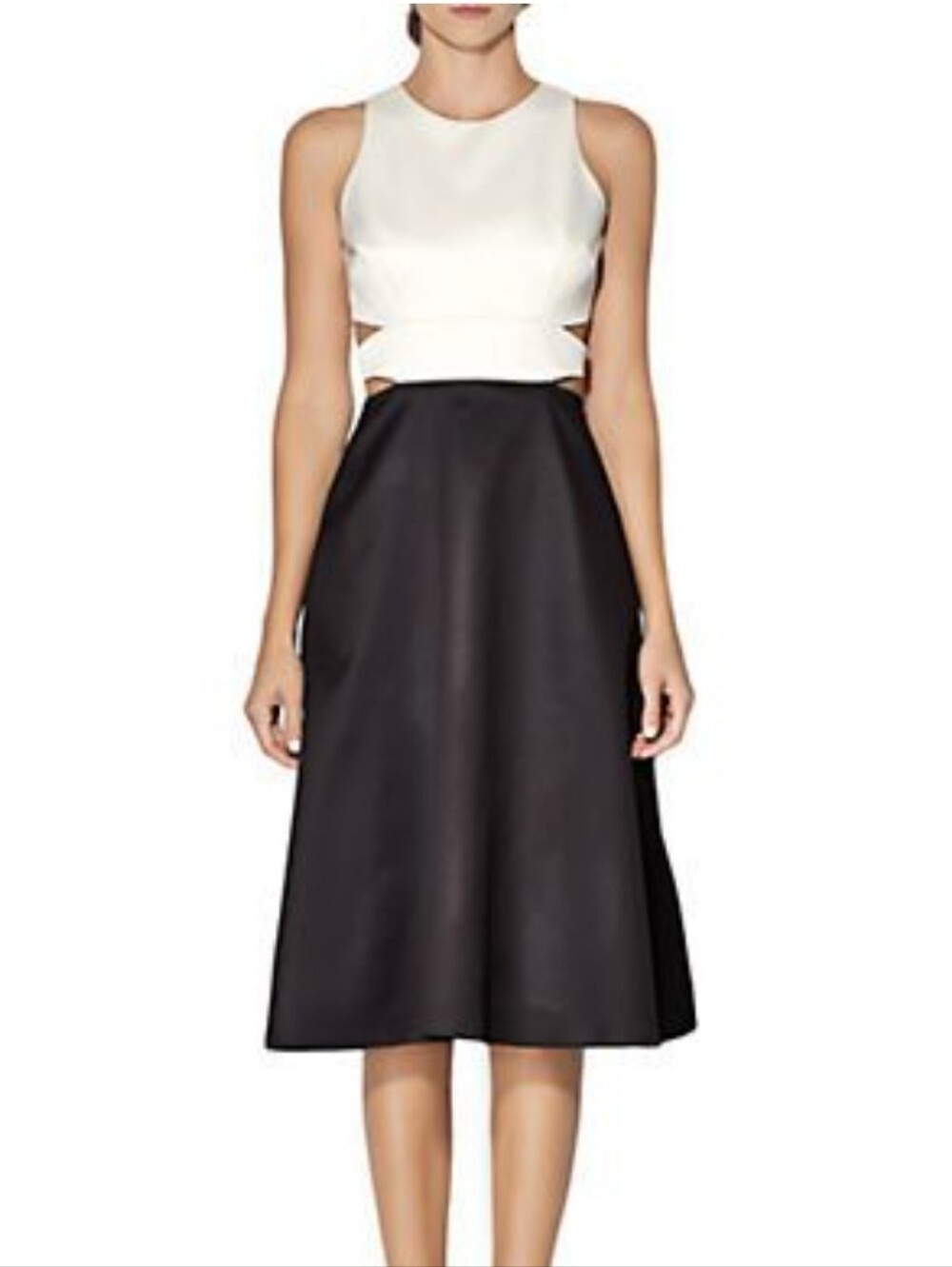 Cynthia Rowley Cut Out A Line Dress Black White Ivory Sleeveless Satin Feel 12